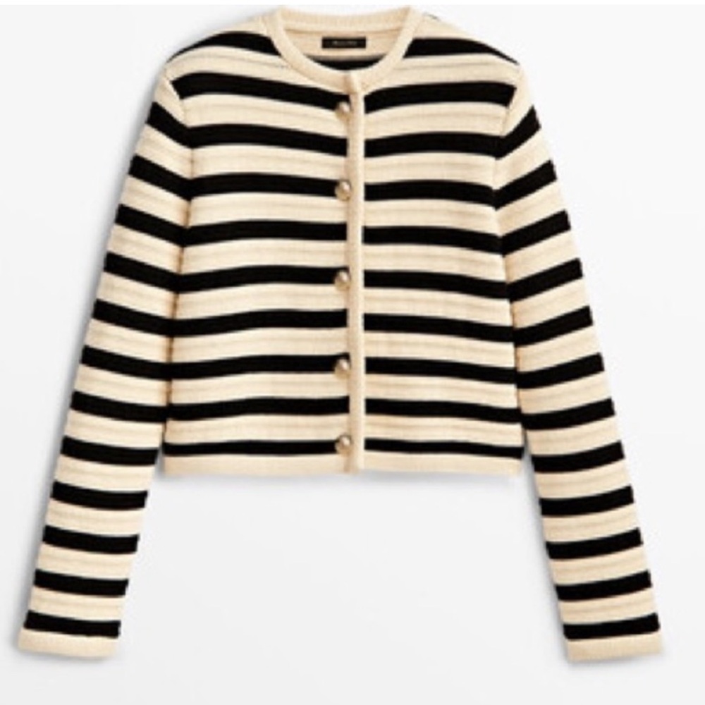 Black and Cream Striped Cardigan - Picture 4 of 9